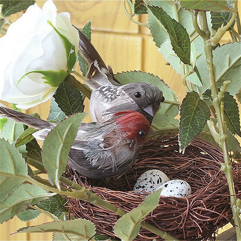 SUEF Handmade Vine Brown Bird Nest Easter simulation bird eggs House Home Nature Craft Decoration @4