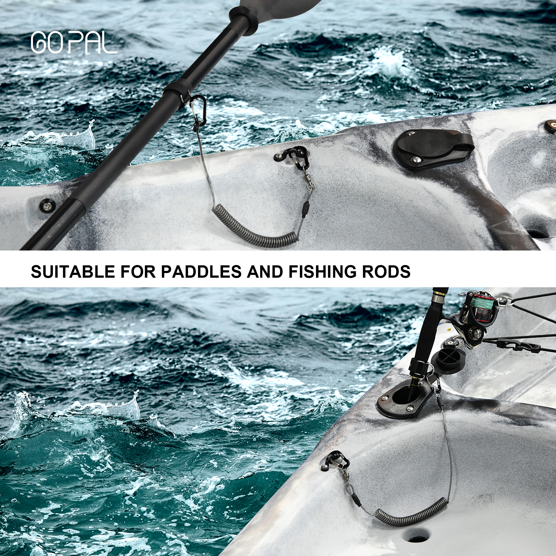 Go Pal 2PCS Sets Paddle Leash Prevents Lost Paddle Adjustable Lanyard Fishing Rod Leash For Kayaking Fishing Tools Rods Strap