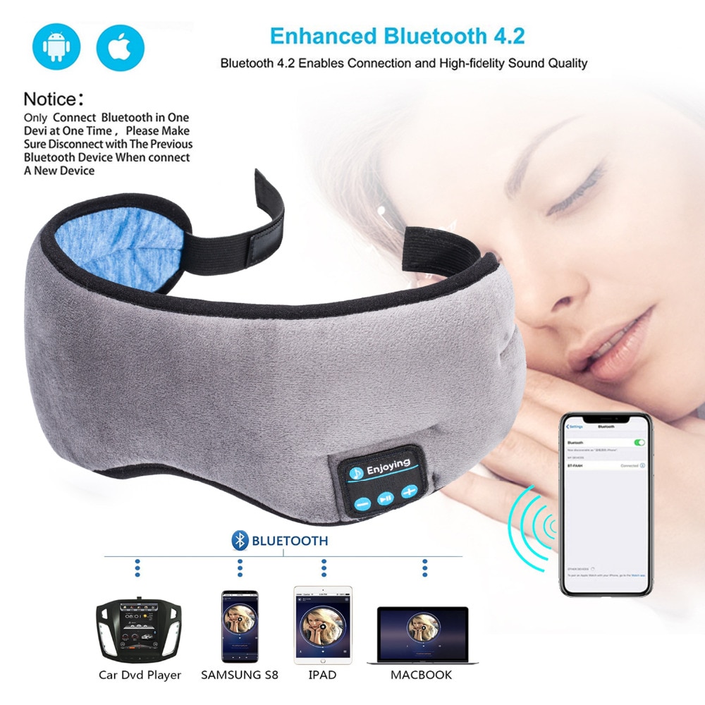 JINSERTA Wireless Bluetooth 5.0 Earphone Sleep Mask Phone Headband Sleep Soft Headphone For Listenting Music Answering Phone