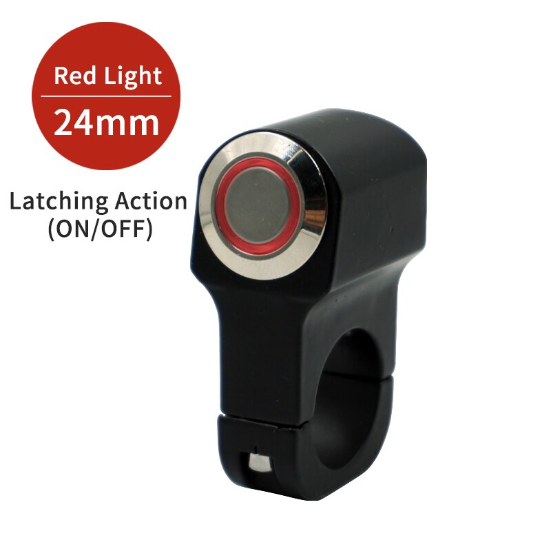 Motorcycle Switches ATV Scooter 22mm 24mm Handlebar Headlight Hazard Fog Light Switch Momentry/Latching ON-OFF Button with LED: Red Light(24mm)L