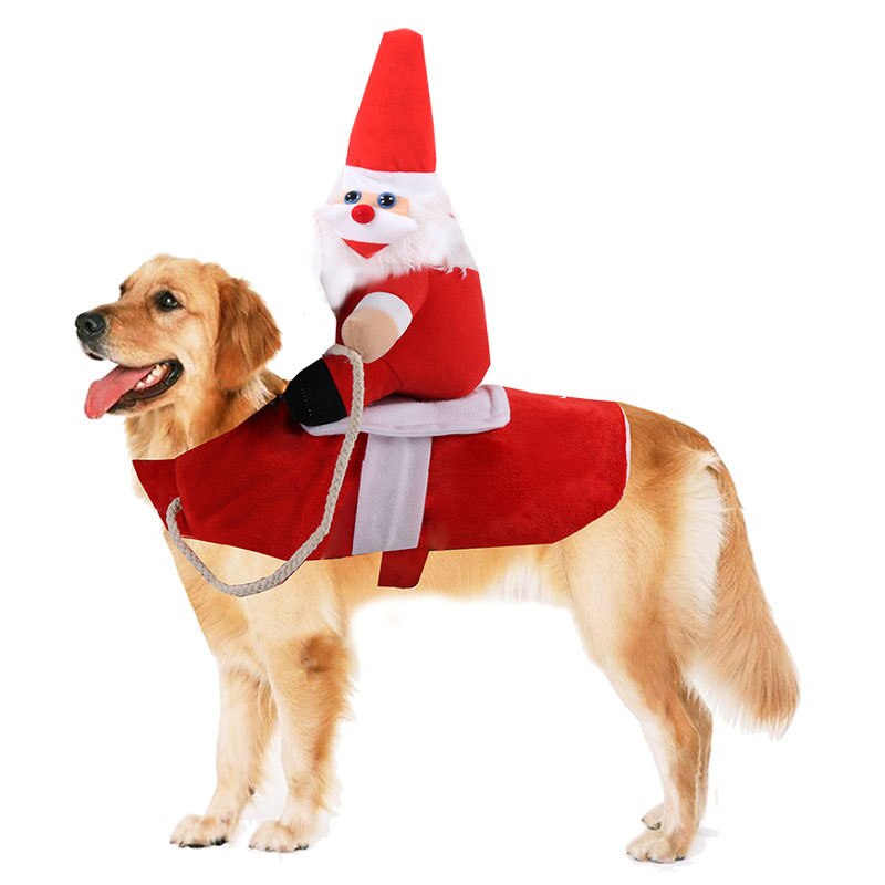 Cute Santa Claus Riding Deer Dog Costume Warm Dog Pet Christmas Transformed Cloak Shawl Lovely Santa Claus Riding Deer Dog