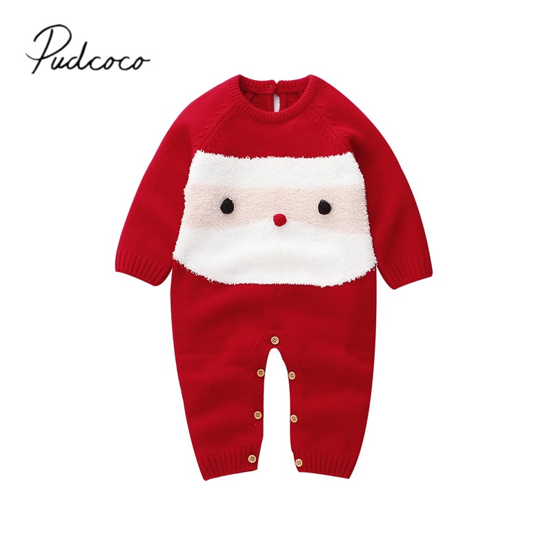 Baby Spring Autumn Clothing Infant Baby Boy Girl Christmas Knitting Wool Romper Jumpsuit Outfits Santa Claus Patch Clothes