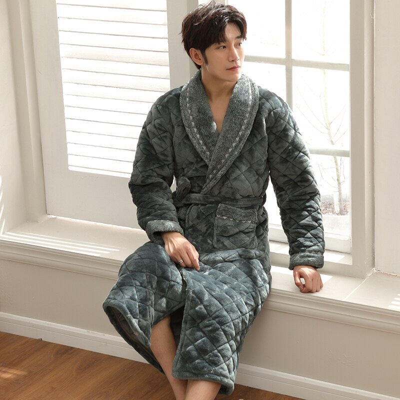 Autumn Winter Thick Warm Men's Kimono Robe Long Sleeve Casual Soft Plus Size L-3XL Men Robes Male Bathrobe