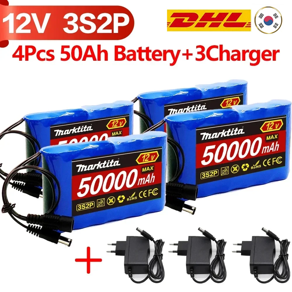 12 V 50000 mAh Lithium-Akku, Kapazität DC 12,6 V, 50 Ah, CCTV-Kamera-Monitor, Angelbeleuchtung, Xenonlampe, Lautsprecher mit Ladegerät