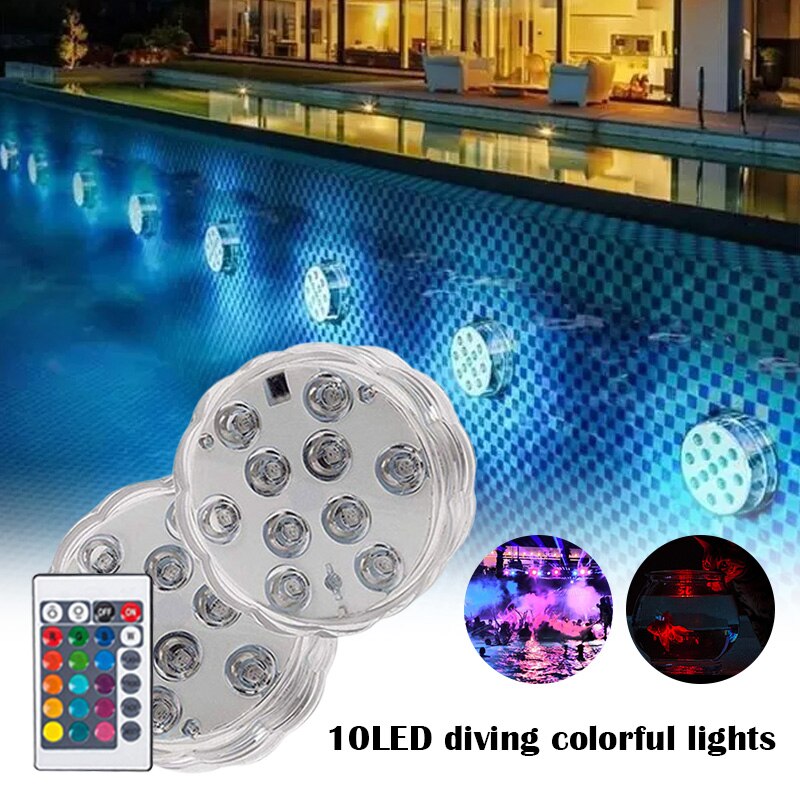 10Leds Duiken Knop Verlichting Led Zwembad Verlichting Aquarium Kleurrijke Licht Afstandsbediening Onderwater Waterdicht Lichten PAK55