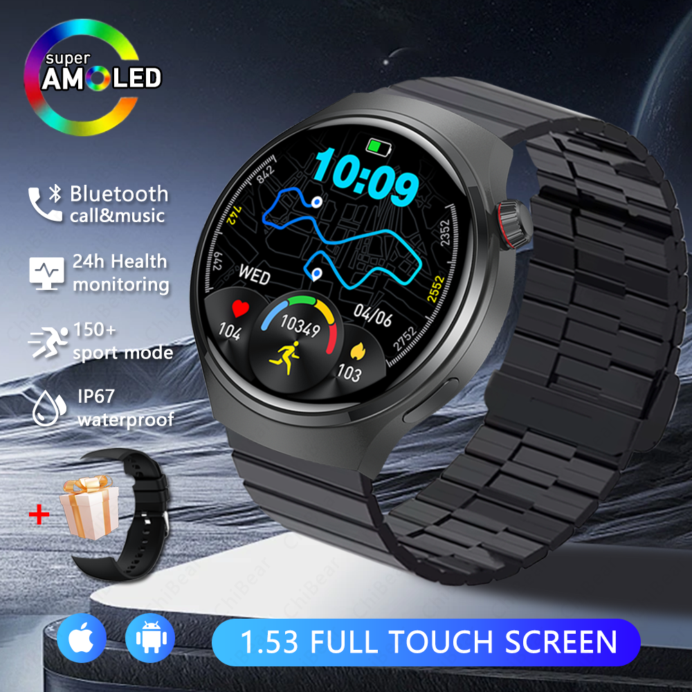 Relógio gt4 relógio inteligente homem mulher 360*360 tela hd freqüência cardíaca150 + modo esportivo bluetooth chamada pista de fitness à prova dwaterproof água smartwatch: CINZA