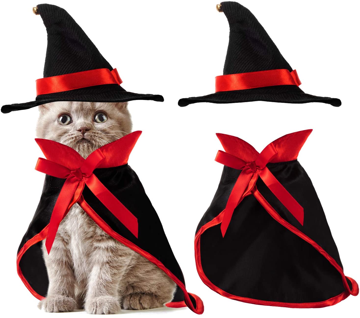 Halloween Cat and Dog Cloak Pet Role-Playing Costume Demon with Magician Hat Cute Hooded Cloak Witch/Wizard Costume