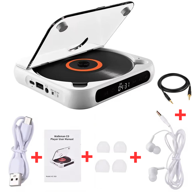 Reprodutor de cd compatível com bluetooth, tela lcd, reprodutor de cd para carro, repetição de bateria de 1200 mah, amigo, família, estudante, portátil, dvd player: BRANCO