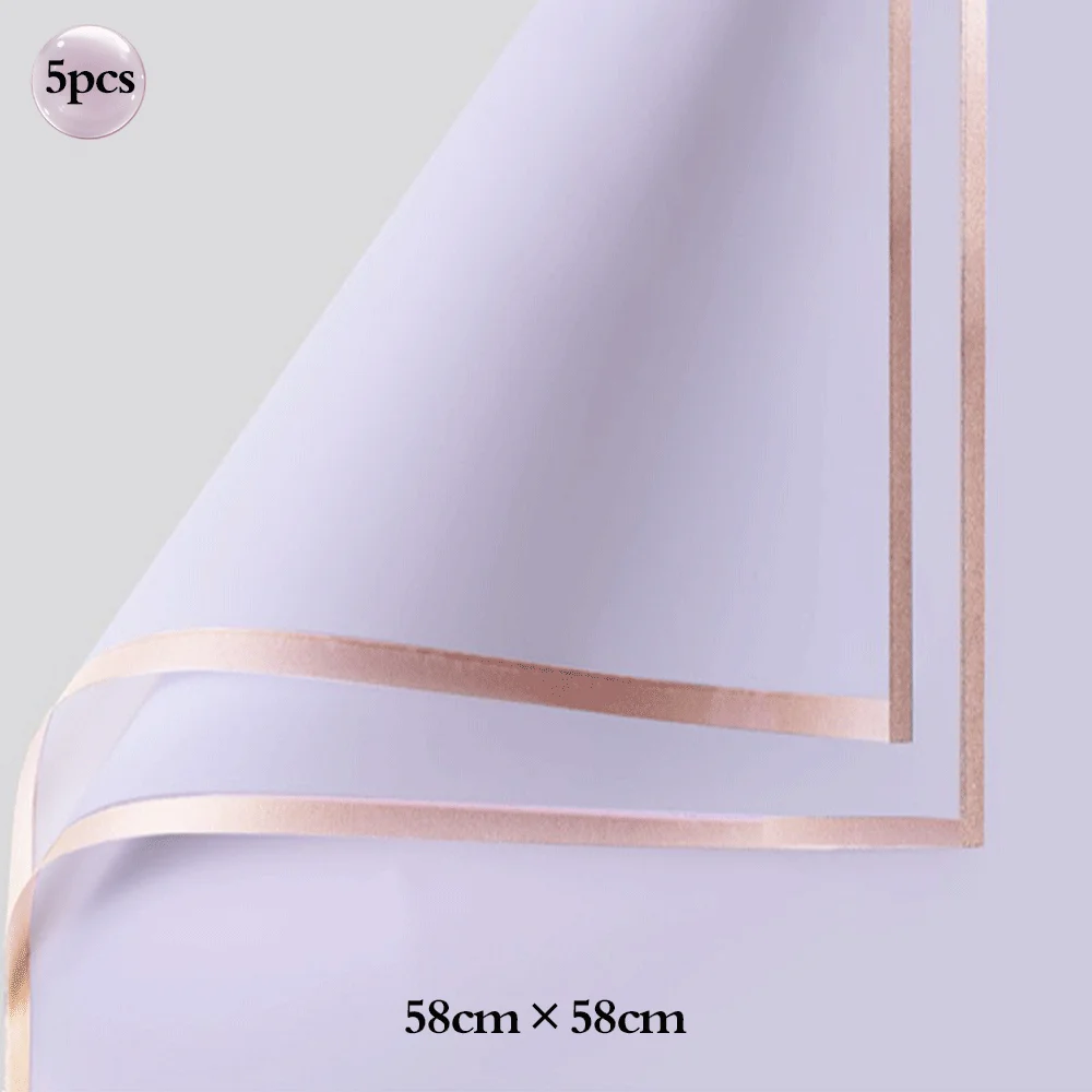 5pcs Bouquet Flower Wrapping Papers Golden Edge Ribbons Korean Paper for Valentine's Day Wedding Birthday Packing Decors