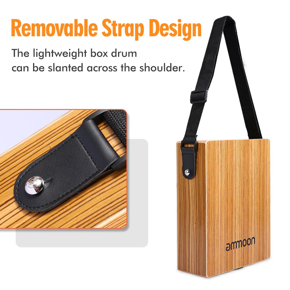 ammoon Portable Traveling Cajon Box Drum Flat Hand Drum Wooded Percussion Instrument with Strap Carry Bag