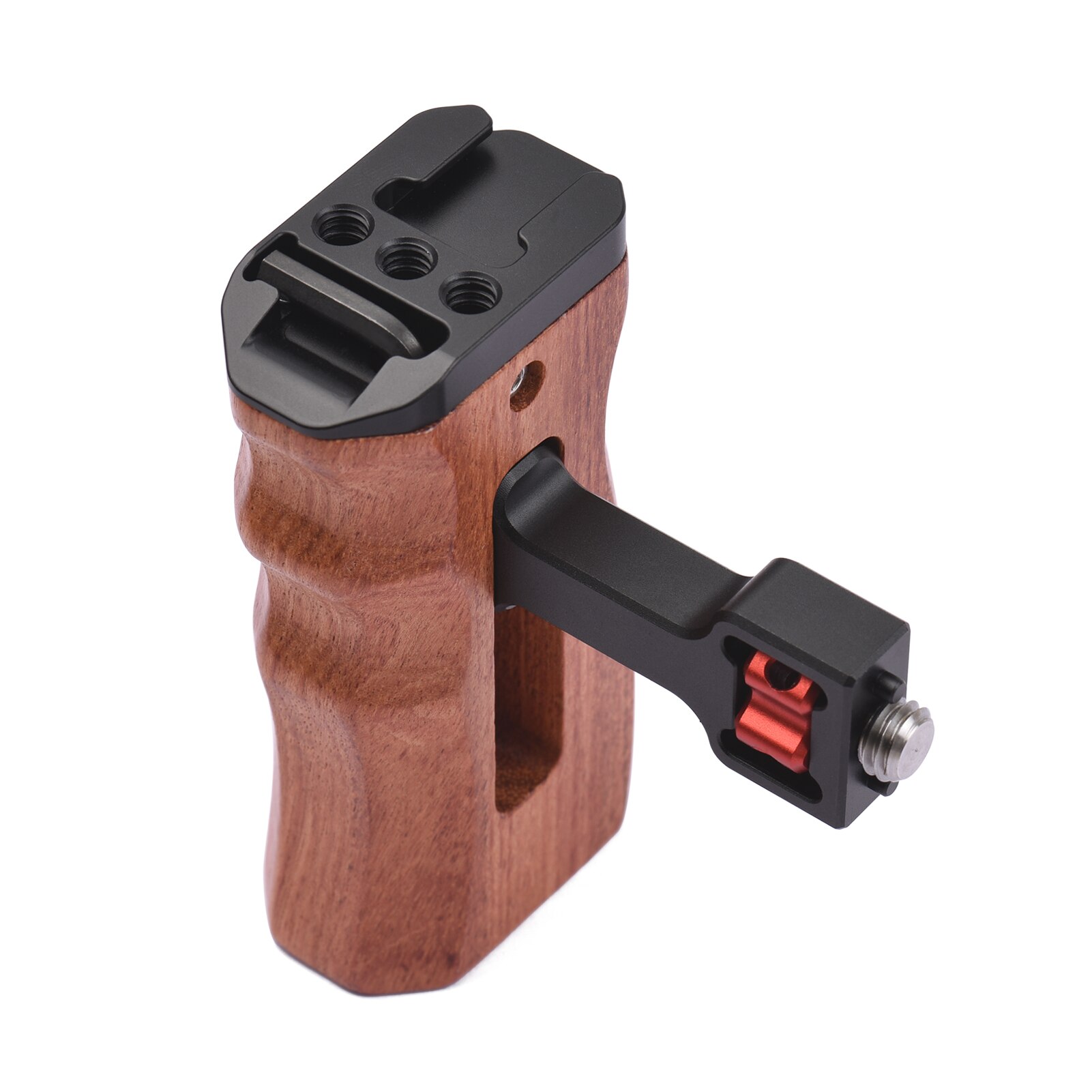 Adjustable Wooden Camera Cage Handle Left/Right Side Hand Grip 1/4 Inch Screw ARRI-Style Mount with Cold Shoe Mount Mini Wrench