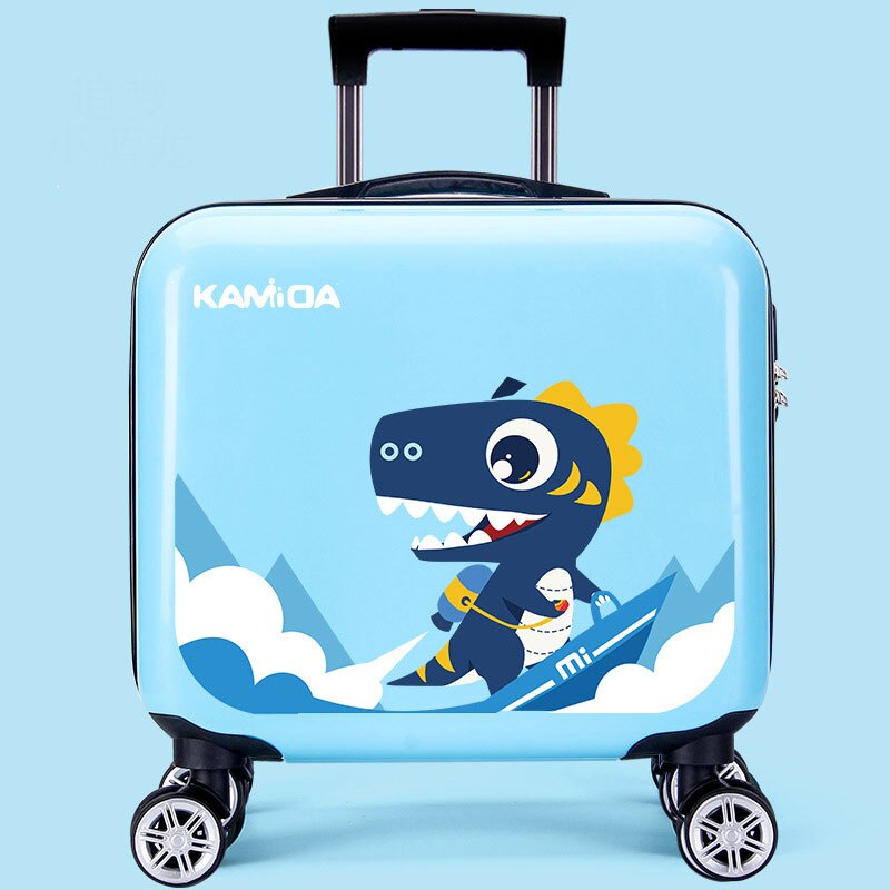 Child Boarding Trolley 16 inch Cartoon Suitcase Large Capacity Luggage Universal Wheel Student Suitcase Hanimom: Little blue dragon