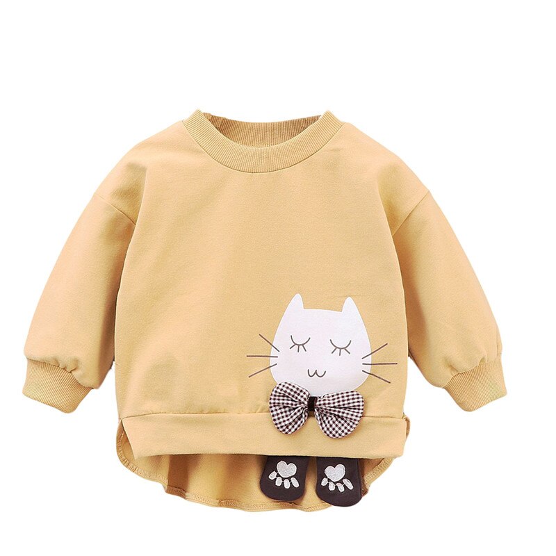 Höst flickor tröjor bebis spädbarn flicka kläder barn småbarn tecknad katt rosett långärmad pullover toppar ytterkläder