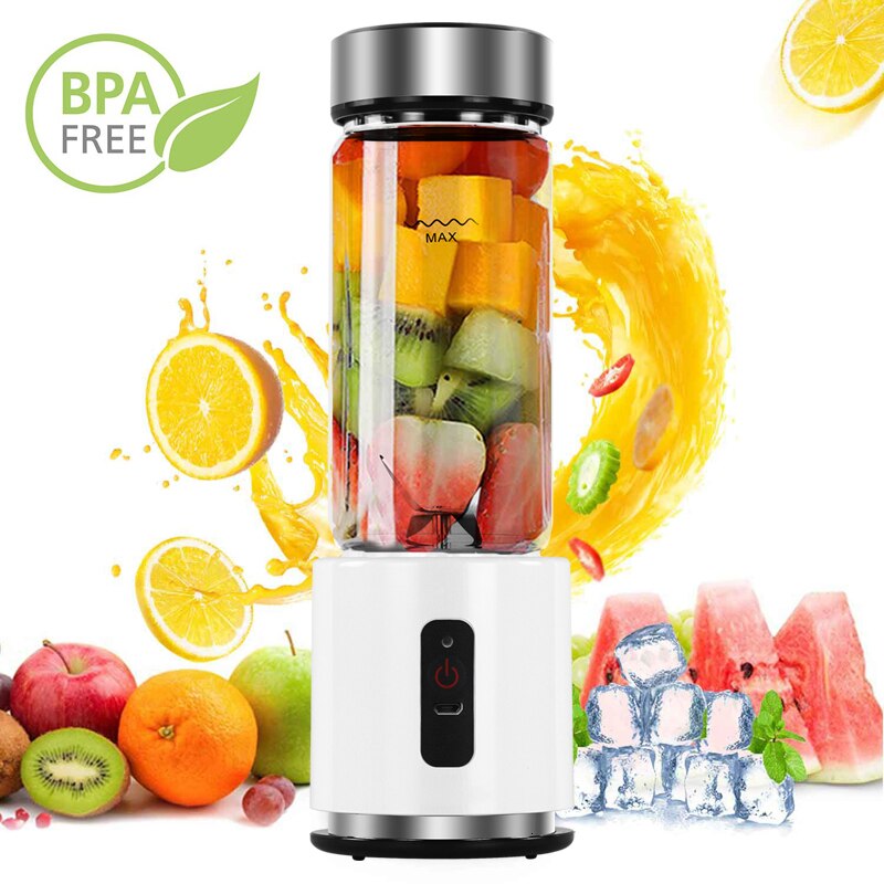 Bpa gratis usb genopladelig smoothie blender batteri personlig 380ml glas smoothie blender juicer let lille bærbar blender