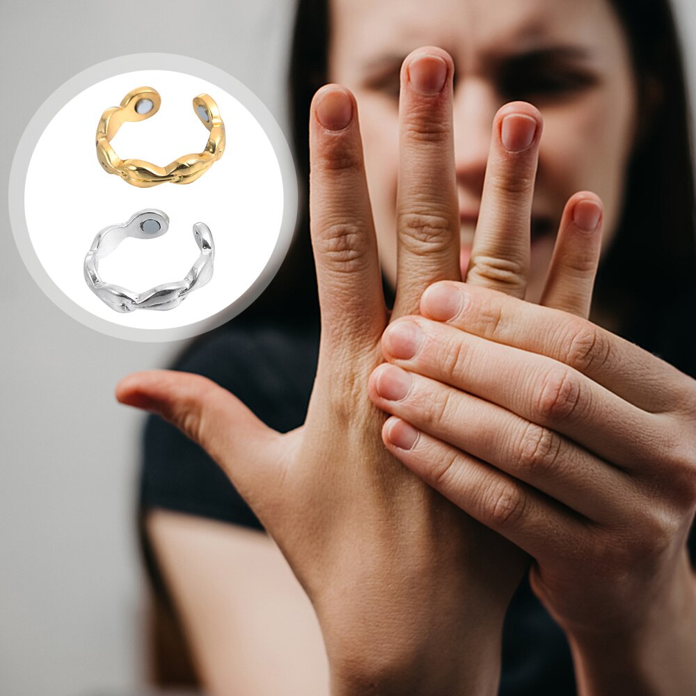 2 pièces soins de santé soulagement de la douleur anneau magnétique anneau de guérison anneau de thérapie anneau ouvert doigt bijoux: Golden Silver