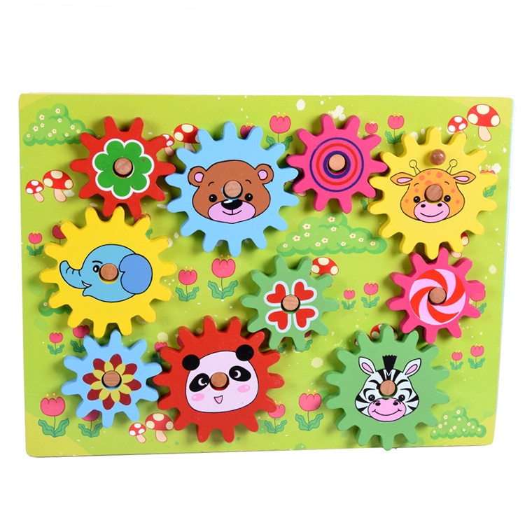 Kinderen Dier Gear Rotary Spel Combinatie Interessante Puzzel Houten Speelgoed Gear Speelgoed