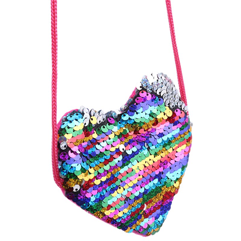 Nouvelle porte-monnaie mignon paillettes aimant coeur enfants sac à bandoulière filles Mini sac de messager petit pour enfants sacs à main fermeture éclair: 7 colour silver