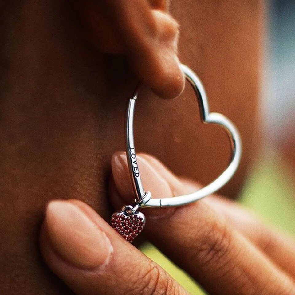 Genuine Loved Heart Ear Hoops Earrings for Women Earring with Charms for Original Millie Charm