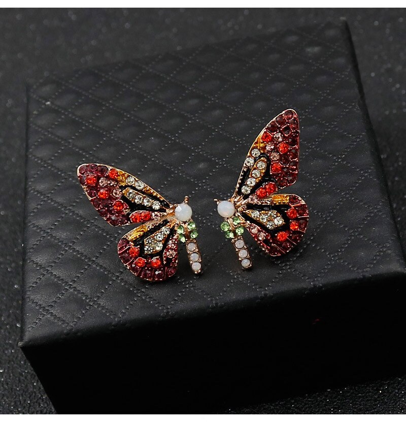 nouvelle papillon ailes boucles d'oreilles femme strass sauvage personnalité métal boucles d'oreilles doux romantique bijoux