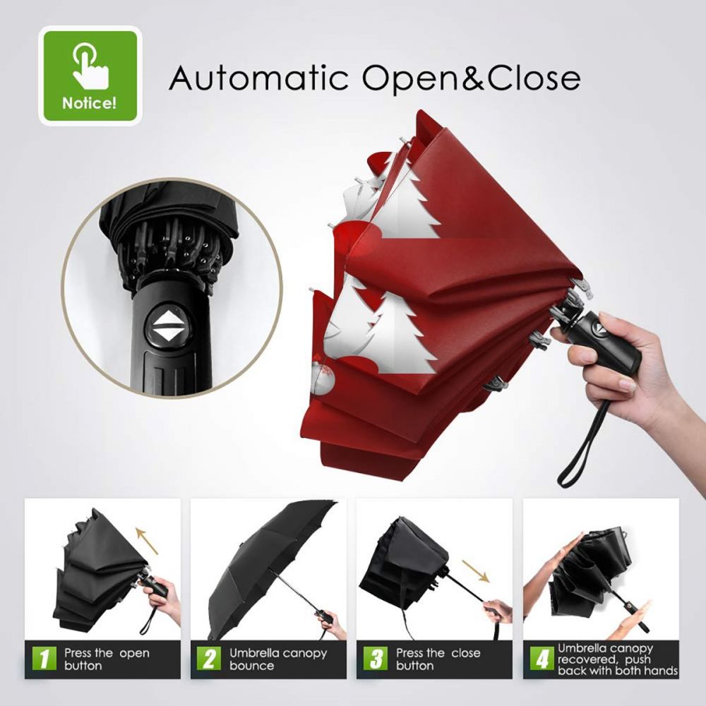 Automatic Umbrella Christmas Santa Claus three-fold umbrella women men rain umbrella