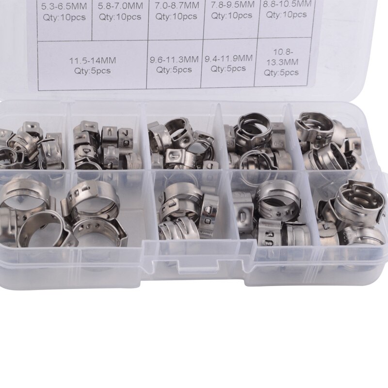 SPEEDWOW 70pcs/set Single Ear Hose Clamp Assortment Kit Adjustable Ear Stepless Cinch Rings Car Parts For Hydraulic Hose Fuel