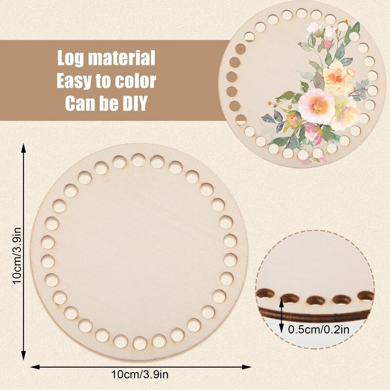 5-pack houten gehaakte mandbodems – 10 cm ronde natuurlijke houten bodems voor doe-het-zelf-manden, portemonnees en handwerk