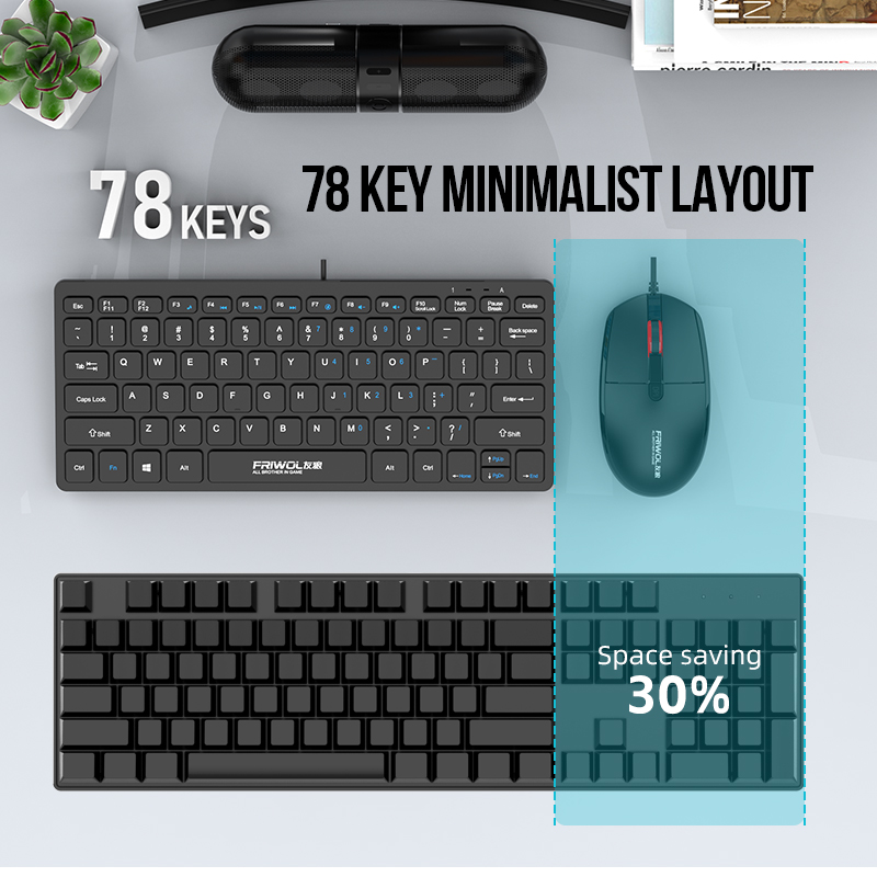 FRIWOL KT-100 Wired Keyboard Mouse Set 78 Key Mini Portable USB Laptop Desktop Computer Home Office CNC