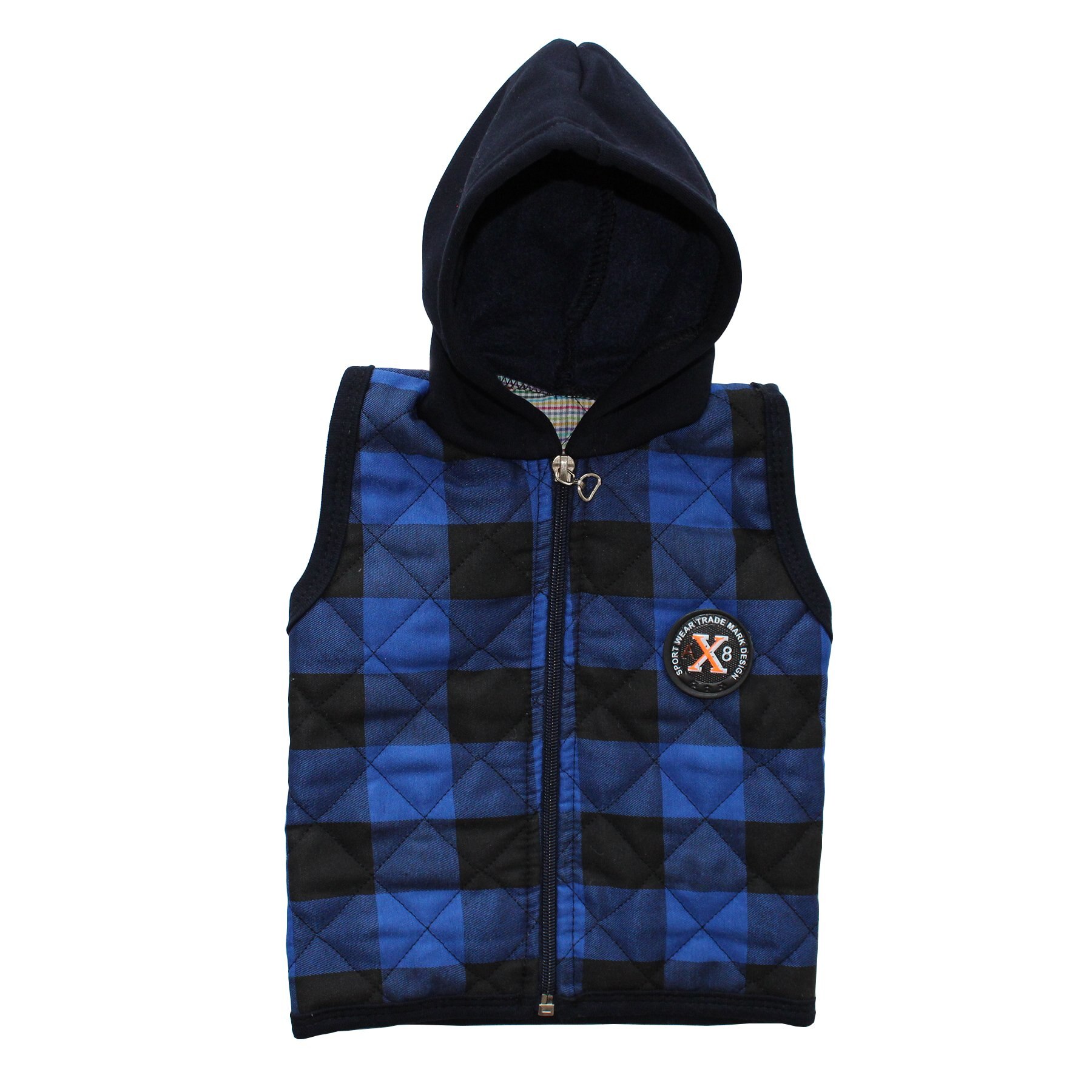 Plaid Blauw Zwart Hooded Baby Boy Vest: 9 12 MONTH