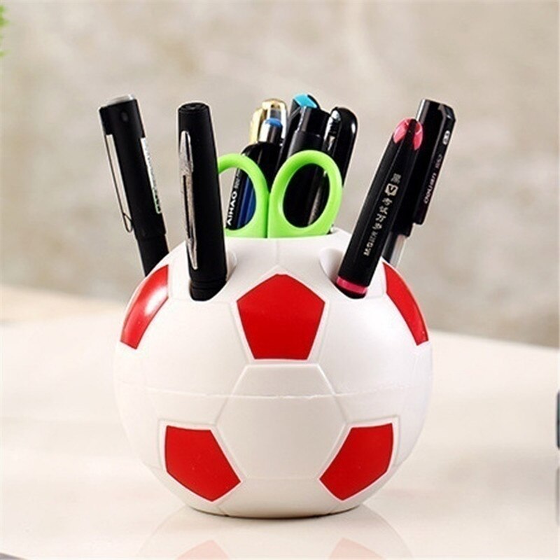 Portalápices de fútbol para estudiantes, soporte para cepillos de dientes con forma de fútbol, organizador de escritorio, contenedor, decoración de mesa para niños,