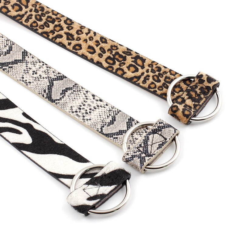 Brede leren riem met luipaardprint en slangenprint voor dames, ronde gespriemen voor damesjurken