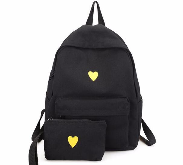 Chuwanglin print lærred rygsæk rejsetaske preppy stil skoletaske til teenagepiger laptop rygsække mochila  g91820: Sort