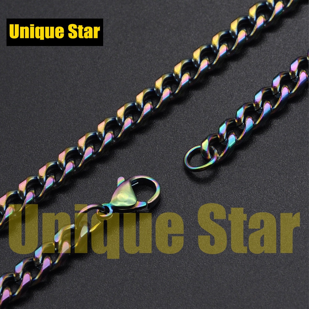 3pcs/lot 5mm 100% Stainless Steel Rainbow Plated Hip Hop Miami Cuban Curb Link Chain Necklace for Men Jewelry