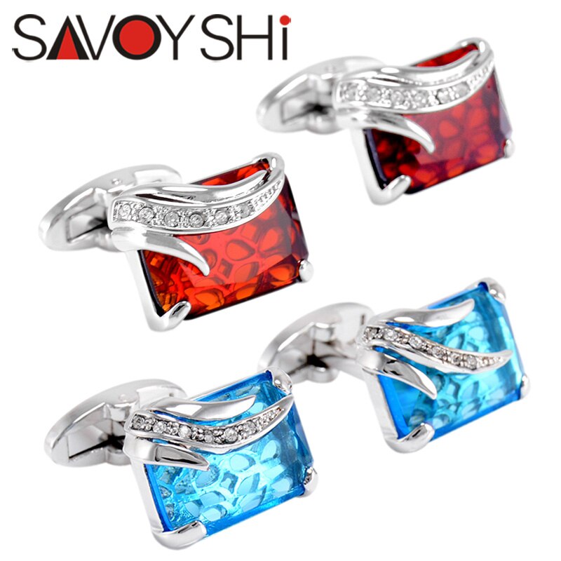 Savoyshi Luxe Glas Manchetknopen Voor Heren Shirt Manchet Klassieke Vierkante Messing Manchetknopen Mode-sieraden