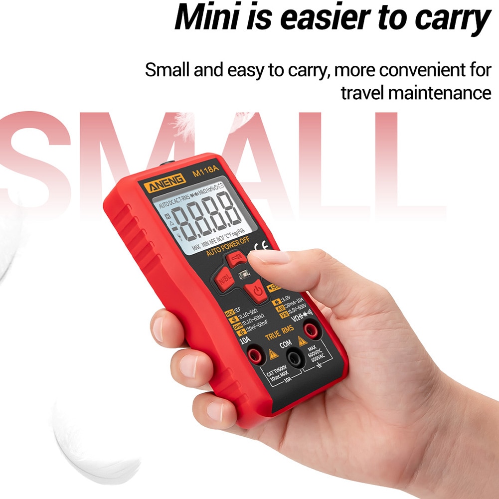 ANENG M118A retroiluminación multímetro Digital sin contacto estable pantalla LCD herramienta de medida ABS de batería inteligente para automóbil de