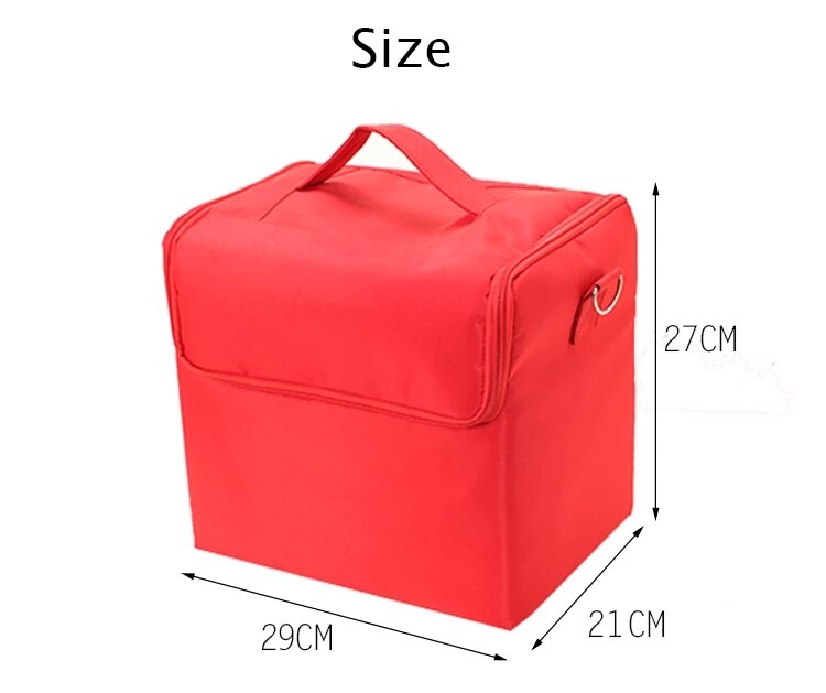 Women Make up bag Large-capacity multi-layer portable waterproof cosmetic bag portable nail art tattoo eyebrow toolbox wash bag: Red