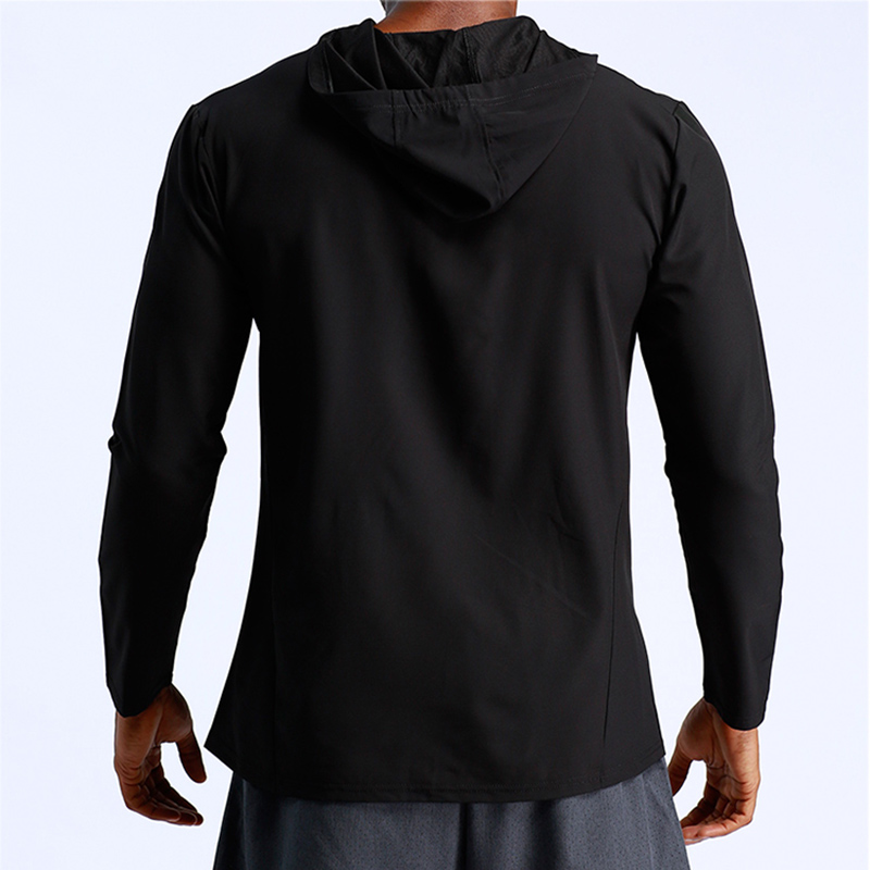 Men Running Jacket Hooded Zipper Sportswear High Elastic Athleisure Jacket Gym Clothing Fitness Quick Dry Male T-Shirts