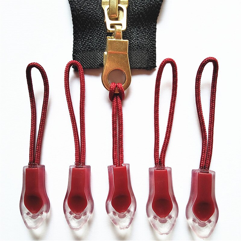 50Pcs Backpack Zipper Transparent Pull Cord Zip Fastener Zip Slider: 50pcs Wine Red