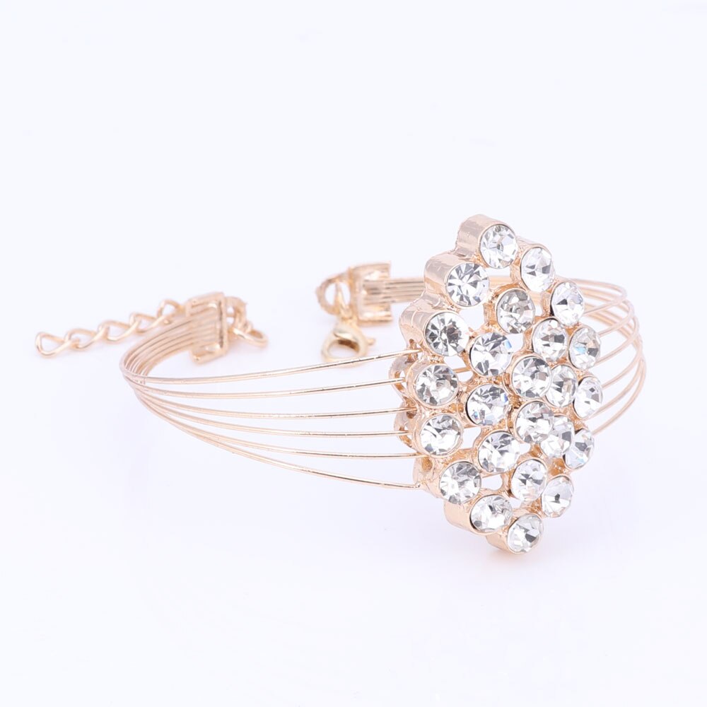 Nigerian Brilliant Wedding Jewelry Set Rhinestone Crystal Multi layer Chain Necklace Earrings Bracelet Ring for Women