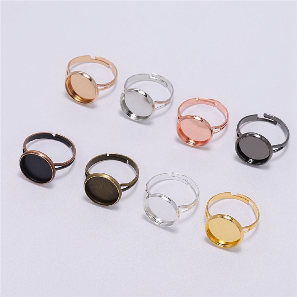 10Pcs/lot 12mm Adjustable Ring Settings Base Findings DIY Accessories Glass Cabochons Tray For Jewelry Making