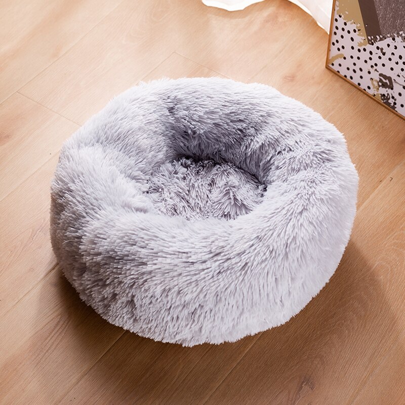 Pyöreä kissan sänky talo pehmeä kissan sänky kennel lemmikkikoiran sänky pienille koirille kissat pesä pitkä pehmo talvi lämmin makuupussi pentumatto: Vaalean harmaa / L60cm