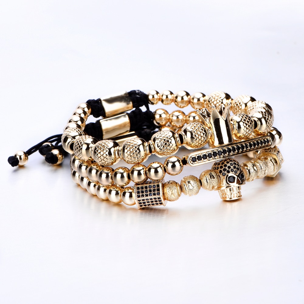 Luxury Royal Crown Skull Charm Bracelet Men Unique Gold Color Braided Adjustable Bangle Pulseira Bileklik