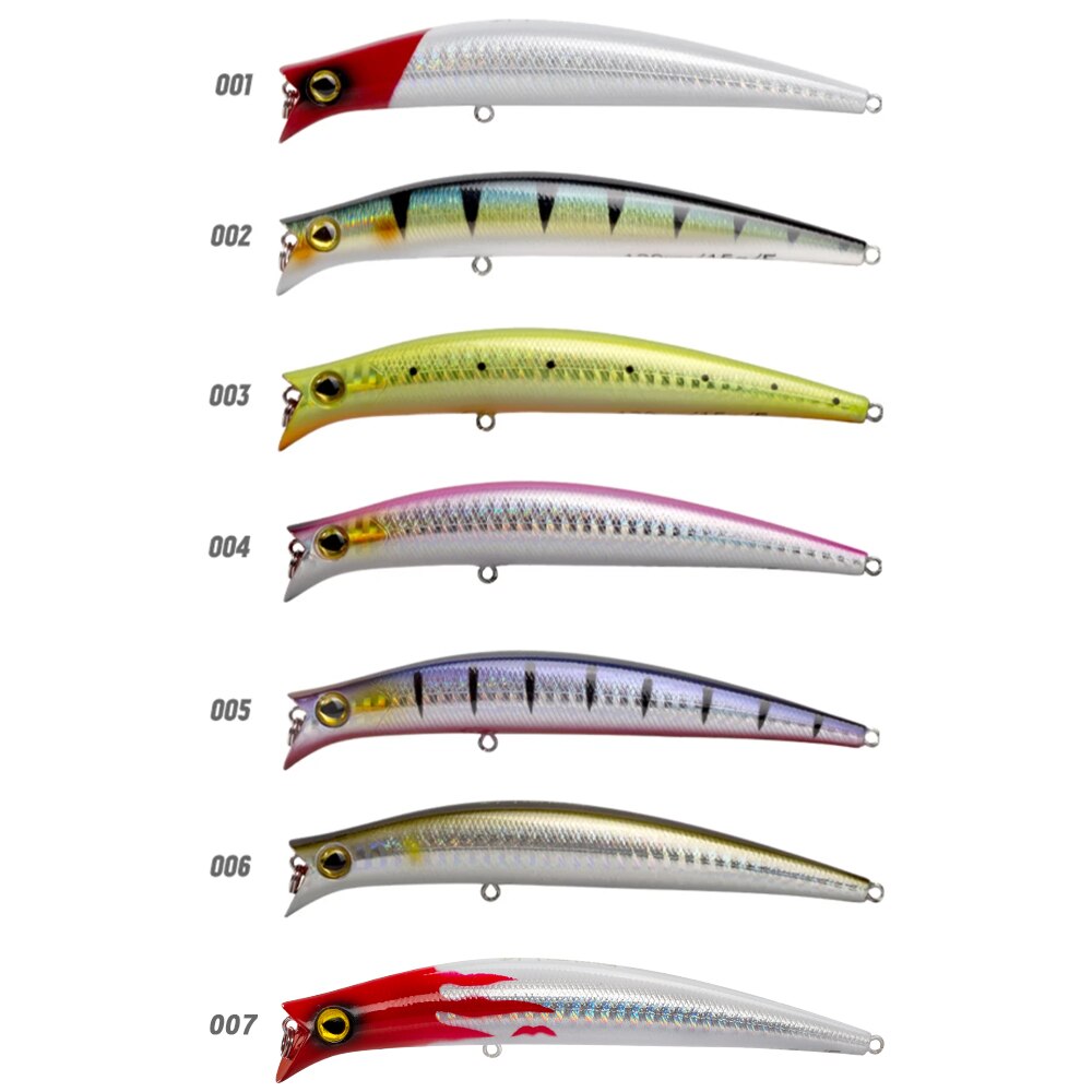 Señuelos de pesca D1 KOMOMO II Minnow, anzuelos duros artificiales flotantes de 120mm/15g, Wobblers de agua salada para pesca de lubina, aparejos de pesca