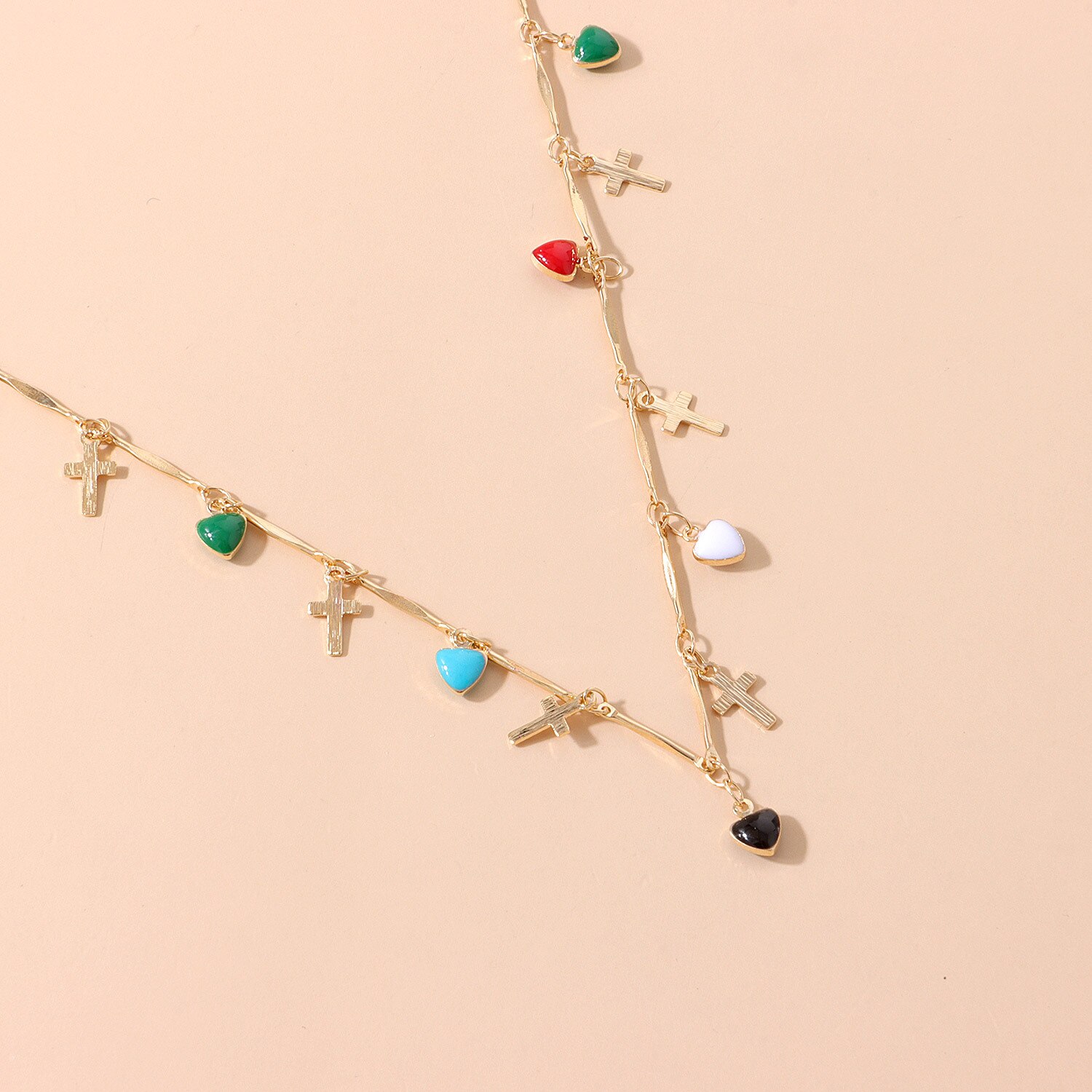 Bohemian Drip-Geglazuurd Liefde Cross Ketting Voor Vrouwen Multi-Layer Kleurrijke Kwasten Crystal Hanger Choker Ketting Mode-sieraden
