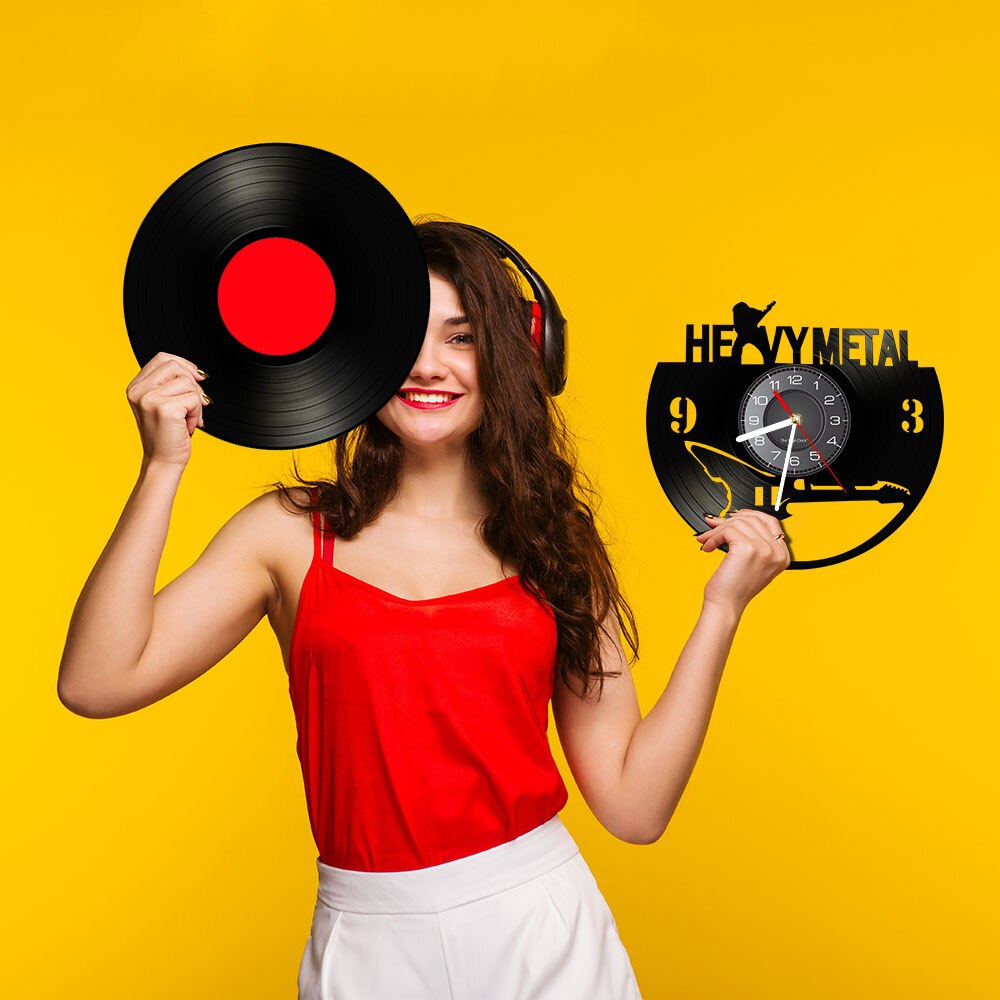Heavy Metal-Reloj de pared Rock N Roll, moderno, con disco de vinilo, Banda Musical 3D, hecho a mano, para amantes de la música