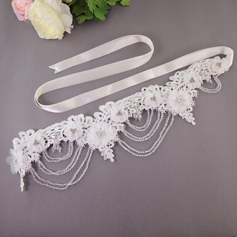 Wedding Bridal Jewelry Off Shoulder Chain Necklace Embroidery Lace Flower Bib Collar Crystal Beading Shawl Harness