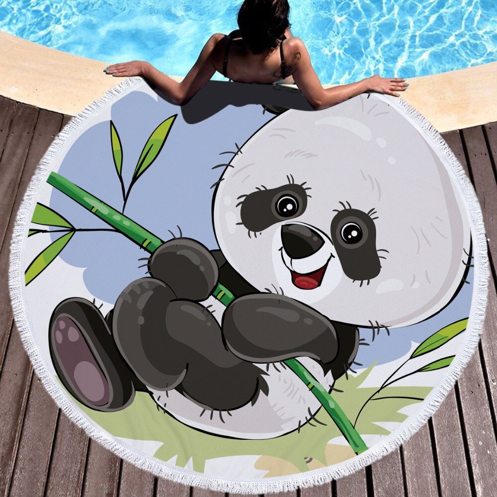 Schattig panda patroon ronde strandhanddoek microv... – Grandado, image size:1000x1000