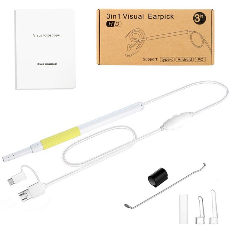 3-in-1 Ear Cleaning Endoscope Mini Camera 5.5mm Borescope Inspection Camera Otoscope Visual Earpick Tool: Yellow