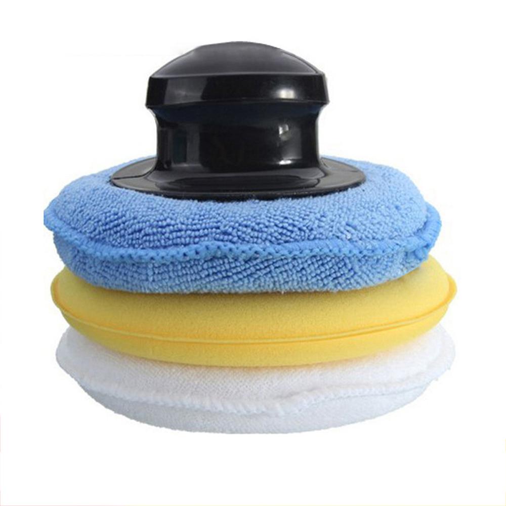 Esponja para encerar y pulir, de alta densidad, 3 + 1, conjunto de microfibra antiarañazos, esponja para pulido y cuidado de limpieza de automóviles, con mango, almohadilla para encerar: Default Title