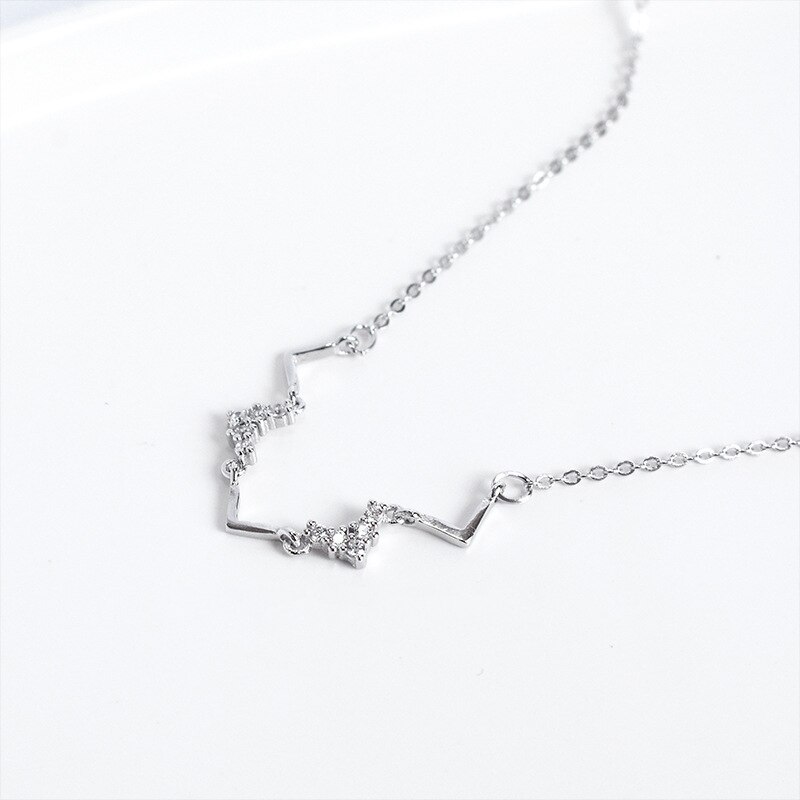 Heartbeat letter v Cubic Zirconia 925 Sterling Silver Clavicle Chain Necklace For Women Korean Minimalist Dainty Jewelry SN2440