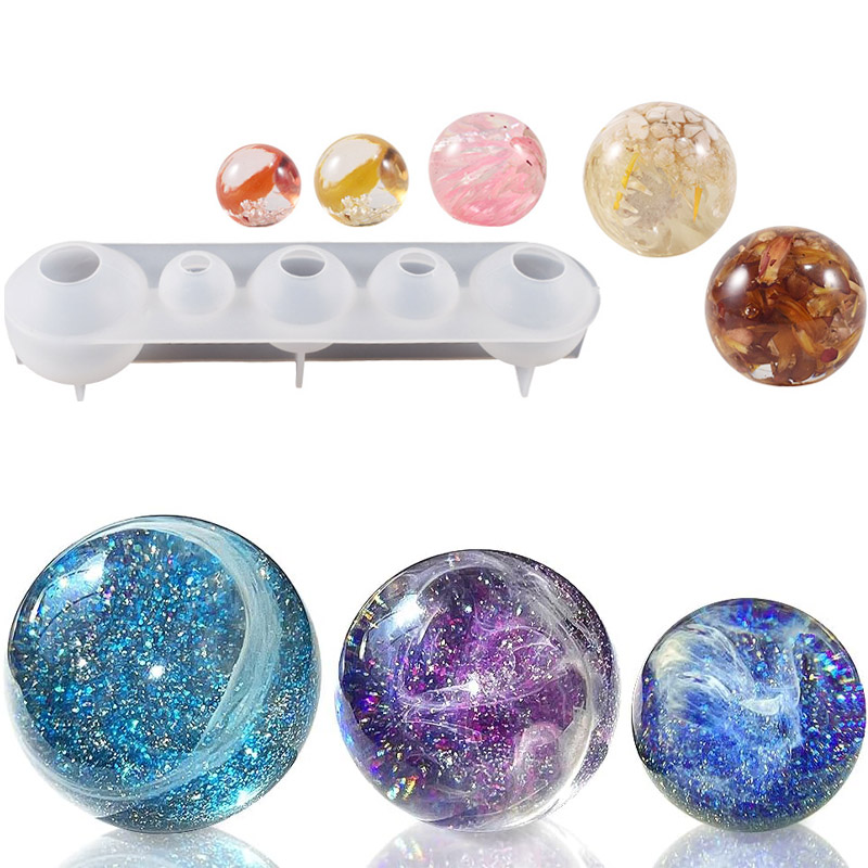 20 25 30 35 40 mm Moldes de esfera de 5 cavidades para resina Bola redonda Molde de resina Molde de orbes de silicona para fabricación de joyas